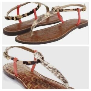 Sam Edelman Gigi Sandals Two Tone Snake Print Calf Hair Thong Leather size 6 M